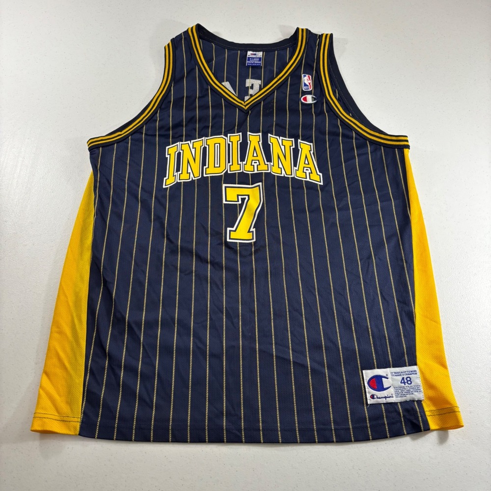 Vintage Champion Indiana Pacers Jermaine O'Neal Jersey Navy Pinstripe Mens XL 48